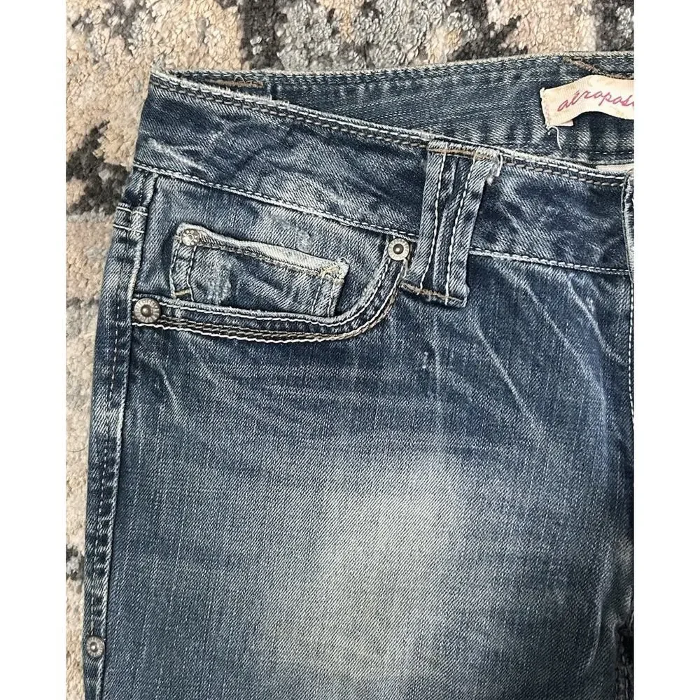 Aeropostale Hailey Skinny Flare Jeans Low Rise Womens 5/6 Y2K Stretch Blue Denim